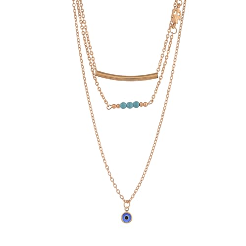 Evil Eye Charm Necklace, Multi-Layered